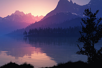never leave, sea, purple, , mountains, water, stunning HD wallpaper