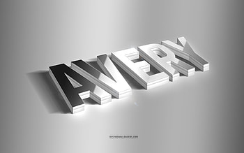 Avery, silver 3d art, gray background, with names, Avery name, Avery greeting card, 3d art, with Avery name HD wallpaper