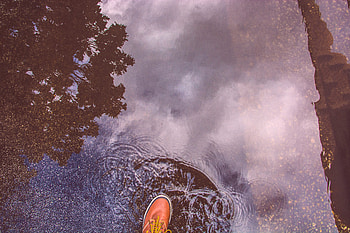 Water, Reflection, Miscellanea, Miscellaneous, Puddle, Leg, Boot HD wallpaper