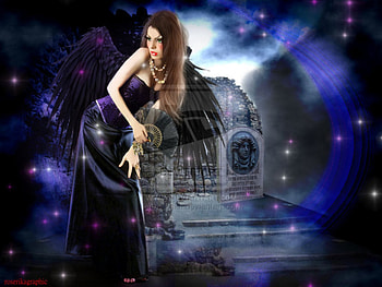 ~Purple Angel~, blue, emotional, premade, angel, digital art, dress, charm, female, wings, creative premade, weird things people wear, beautiful, people, backgrounds, dark, purple, fantasy, pretty, manipulation, cool, models, girls, women, lovely, hair HD wallpaper