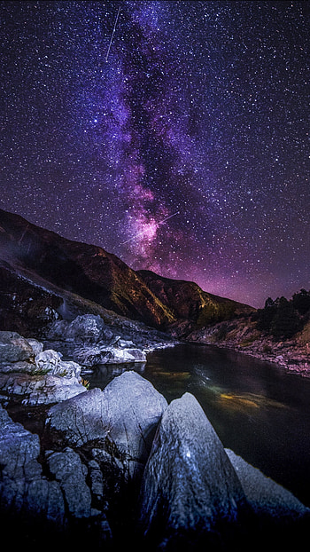 Canada travels, Starry sky, Mountains and rivers, Nighttime bliss HD phone wallpaper