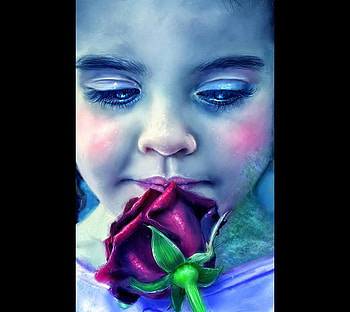 I don't belong here, girl, beauty, rose, fantasy, pretty, flower, red, face, cool, eye, sensual, female HD wallpaper