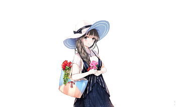 Cute, anime girl, big hat, beautiful HD wallpaper