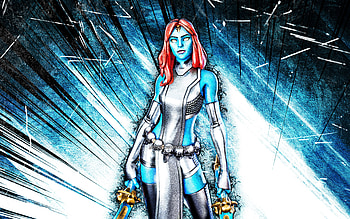 Silver Foil Mystique, grunge art, Fortnite Battle Royale, Fortnite characters, blue abstract rays, Silver Foil Mystique Skin, Fortnite, Silver Foil Mystique Fortnite HD wallpaper