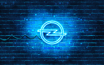 Opel blue logo, , blue brickwall, Opel logo, cars brands, Opel neon logo, Opel HD wallpaper