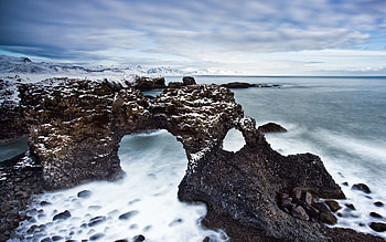 Nature, Snow, Shore, Bank, Arch, Haze, Cold, Reefs, Arches, Emptiness, Void, Stony, Rocky HD wallpaper