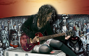 Girl and Guitar, music, female models, brunette, guitar, gibson, rock HD wallpaper