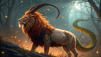 Chimera Majesty: Fantasy Creature, chimera, mythical creature, lion, forest HD wallpaper