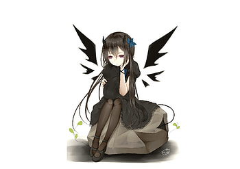 Cute, angel with black wings, anime HD wallpaper