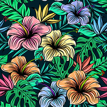 Flowers, Leaves, Patterns, Vector, Hibiscus, Exotic HD phone wallpaper