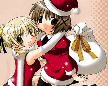 Santa Yuno with Miyako, yuno, anime, christmas, miyako, hidamari sketch, santa HD wallpaper