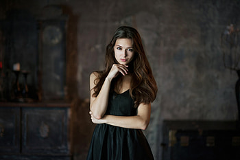 Women, Model, Bokeh, Brown Eyes, Brunette, Dress HD wallpaper
