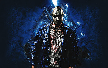 Jason Voorhees, Mortal Kombat Mobile, Jason Voorhees MK Mobile, Mortal Kombat, blue stone background, Mortal Kombat Mobile characters, grunge art, Jason Voorhees Mortal Kombat HD wallpaper