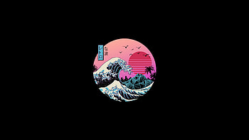 Retrowave, Great Wave off Kanagawa HD wallpaper