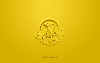 Al-Ahli Club, creative 3D logo, yellow background, Bahraini Premier League, 3d emblem, QSL, Bahraini Football Club, Al Hidd, Bahrain, 3d art, football, Al-Ahli Club 3d logo HD wallpaper