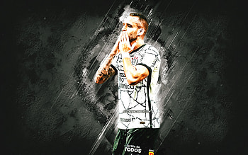 Renato Augusto, Corinthians, Brazilian footballer, gray stone background, Brazil, football, Renato Augusto art HD wallpaper