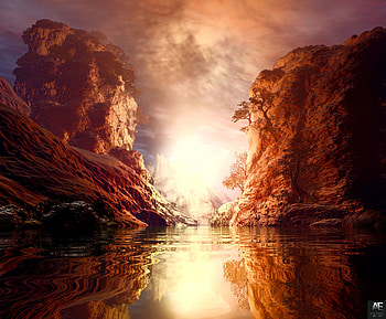 Art, Landscape, Rocks, Lake, Reflection HD wallpaper