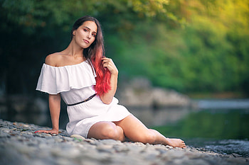 Gorgeous Brunette in a White Dress, outdoors, model, dress, brunette HD wallpaper