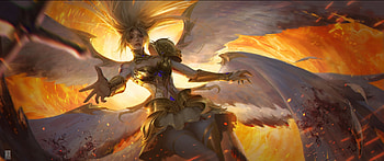 Angel, wunguan, fantasy, yellow, wu guan, girl, wings, golden, view from down, art HD wallpaper