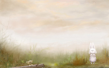 Grass, Art, Fog, Bear, , Drawing, Morning, Hare HD wallpaper