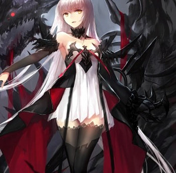 Pixiv Fantasia T, black, long hair, dress, beauty, lady, dragon, female, white, art, girl, beautiful, dark, woman, anime girl, anime, pretty, white hair, red, lovely HD wallpaper