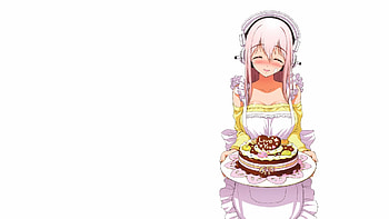 SoniAni: Super Sonico the Animation, Maid, White Background, Cake HD wallpaper