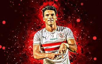 Ahmed Sayed, , 2021, egyptian footballers, Zamalek FC, Zizo, Egyptian Premier League, soccer, football, red neon lights, Zamalek SC, Ahmed Sayed Zamalek, Ahmed Sayed HD wallpaper