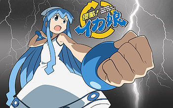 Shinryaku! Ika Musume, squid, lightning, tentacles, anime, ika musume, squid girl, blue hair, girl HD wallpaper
