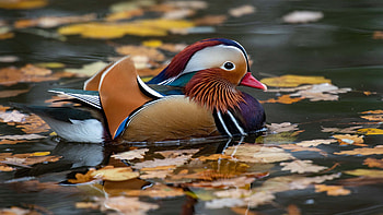 Autumn foliage , Beautiful pond scene, Majestic duck, Vibrant colors HD wallpaper