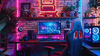 Neon Gamer's Paradise -, video game, gamer, room, neon, computer HD wallpaper