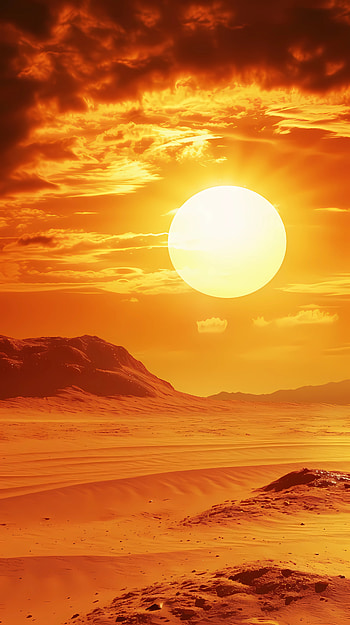 Hot desert sun, sun, horizon, desert HD phone wallpaper