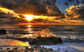Beach Sunset, sea, landscape, clouds, sky, nature, sunset, beach HD wallpaper
