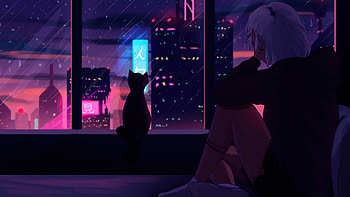 Cat And Me, alone, cat, artist, artwork, digital-art, artstation HD wallpaper