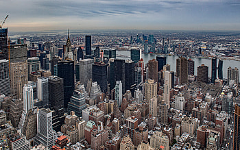 New York, evening, cloudy weather, Empire State Building, skyscrapers, New York panorama, Manhattan New York, USA HD wallpaper