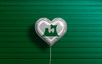 I Love Aomori, , realistic balloons, green wooden background, Day of Aomori, japaenese prefectures, flag of Aomori, Japan, balloon with flag, Prefectures of Japan, Aomori flag, Aomori HD wallpaper