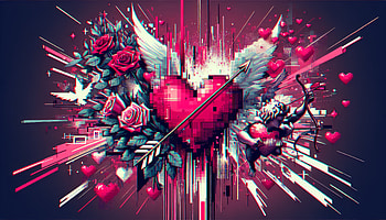 Happy Valentine's Day Dynamic Heart and Roses, Happy Valentine's Day, heart, rose, cupid, pixel art HD wallpaper