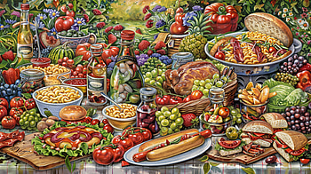 Delicious Feast - Macaroni, Hot Dog, and Turkey Delight, Macaroni and cheese, hot dog, sandwich, Turkey, tomato HD wallpaper