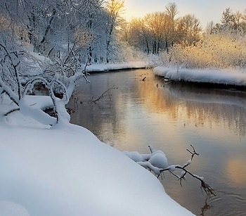 sunny day, winter, river, sunny, day, snow, nature HD wallpaper