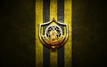 Qatar FC, golden logo, QSL, yellow metal background, football, qatari football club, Qatar SC logo, soccer, Qatar SC HD wallpaper
