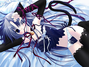 dark catgirl, cute, girl, rest, nice HD wallpaper
