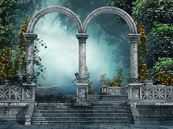 Double Arches, backdrops, arches, double, vines, , flowers HD wallpaper