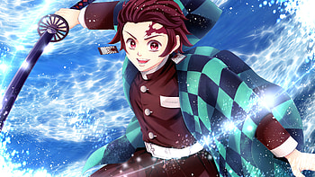Tanjiro Kamado With Sword Blue Background Demon Slayer Kimetsu no Yaiba HD wallpaper