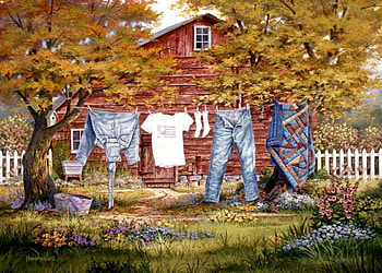 Country Life, White, Leaves, Tree, Red, Quilt, House, Country, Life, Fence HD wallpaper