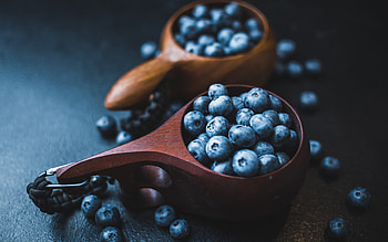 blueberries, wooden spoon, blueberries in a spoon, healthy berries, background with blueberries HD wallpaper