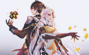 Zhongli, Ningguang, Genshin Impact, protagonists, Genshin Impact characters, manga HD wallpaper