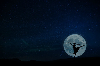 Night, Dark, Silhouette, Starry Sky, Full Moon, Ballerina HD wallpaper