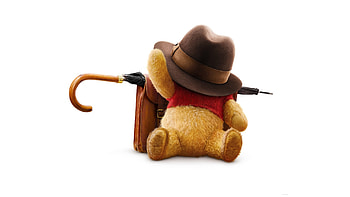 Christopher Robin (2018), afis, umbrella, toy, poster, disney, bear, movie, winnie the pooh, hat HD wallpaper