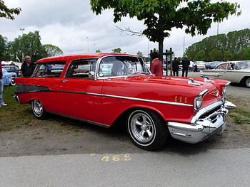 Power Meet,Nossebro, Sweden, car, red, trees, sky, car-show HD wallpaper