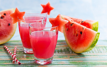Watermelon, sweet, dessert, food, summer, wood, green, red, glass, fruit, drink HD wallpaper
