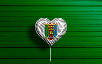 I Love Lampung, , realistic balloons, green wooden background, Day of Lampung, indonesian provinces, flag of Lampung, Indonesia, balloon with flag, Provinces of Indonesia, Lampung flag, Lampung HD wallpaper